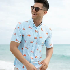 Short Sleeve Shirts|Seersucker|RSVLTS Crabs – Stretch Seersucker Short Sleeve Shirt