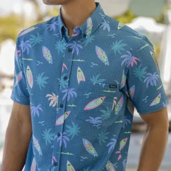 Short Sleeve Shirts|Matching Sets|RSVLTS Gator Rays – Stretch Seersucker Short Sleeve Shirt