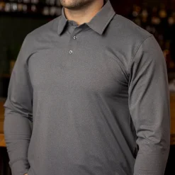 Polos|Basics|Breakfast Balls Iron Gate Melange – Commuter Long Sleeve Polo