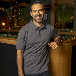 Polos|Basics|Breakfast Balls Iron Gate Melange – Commuter Short Sleeve Polo