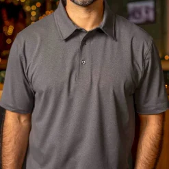 Polos|Basics|Breakfast Balls Iron Gate Melange – Commuter Short Sleeve Polo