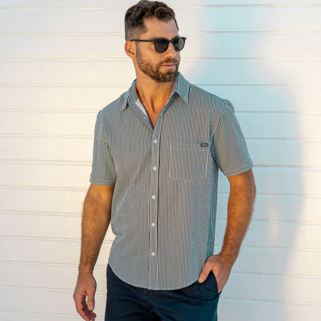 Short Sleeve Shirts|Seersucker|RSVLTS John, My Boy! – Stretch Seersucker Short Sleeve Shirt
