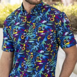 Short Sleeve Shirts|Matching Sets|RSVLTS Rad Reef – Stretch Seersucker Short Sleeve Shirt
