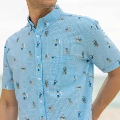 Short Sleeve Shirts|Seersucker|RSVLTS Sea Dogs – Stretch Seersucker Short Sleeve Shirt