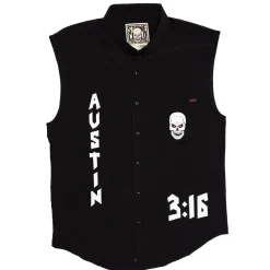 Wwe|Short Sleeves|WWE Stone Cold "3:16" – KUNUFLEX Sleeveless Button Down Shirt