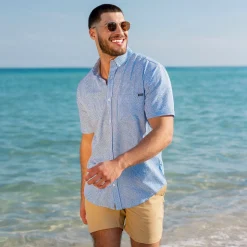 Short Sleeve Shirts|Seersucker|RSVLTS We Sail Without Him – Stretch Seersucker Short Sleeve Shirt