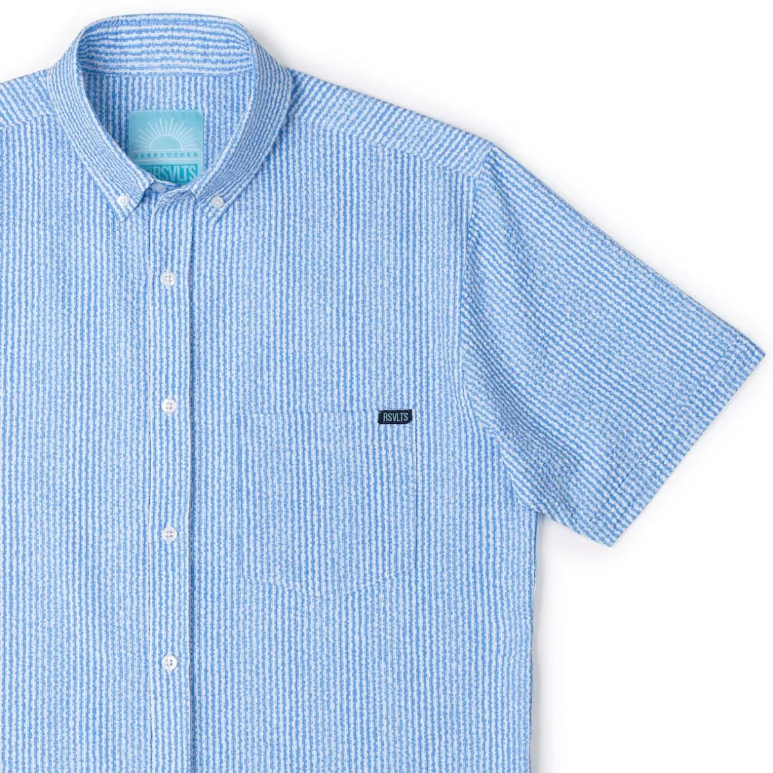 Short Sleeve Shirts|Seersucker|RSVLTS We Sail Without Him – Stretch Seersucker Short Sleeve Shirt