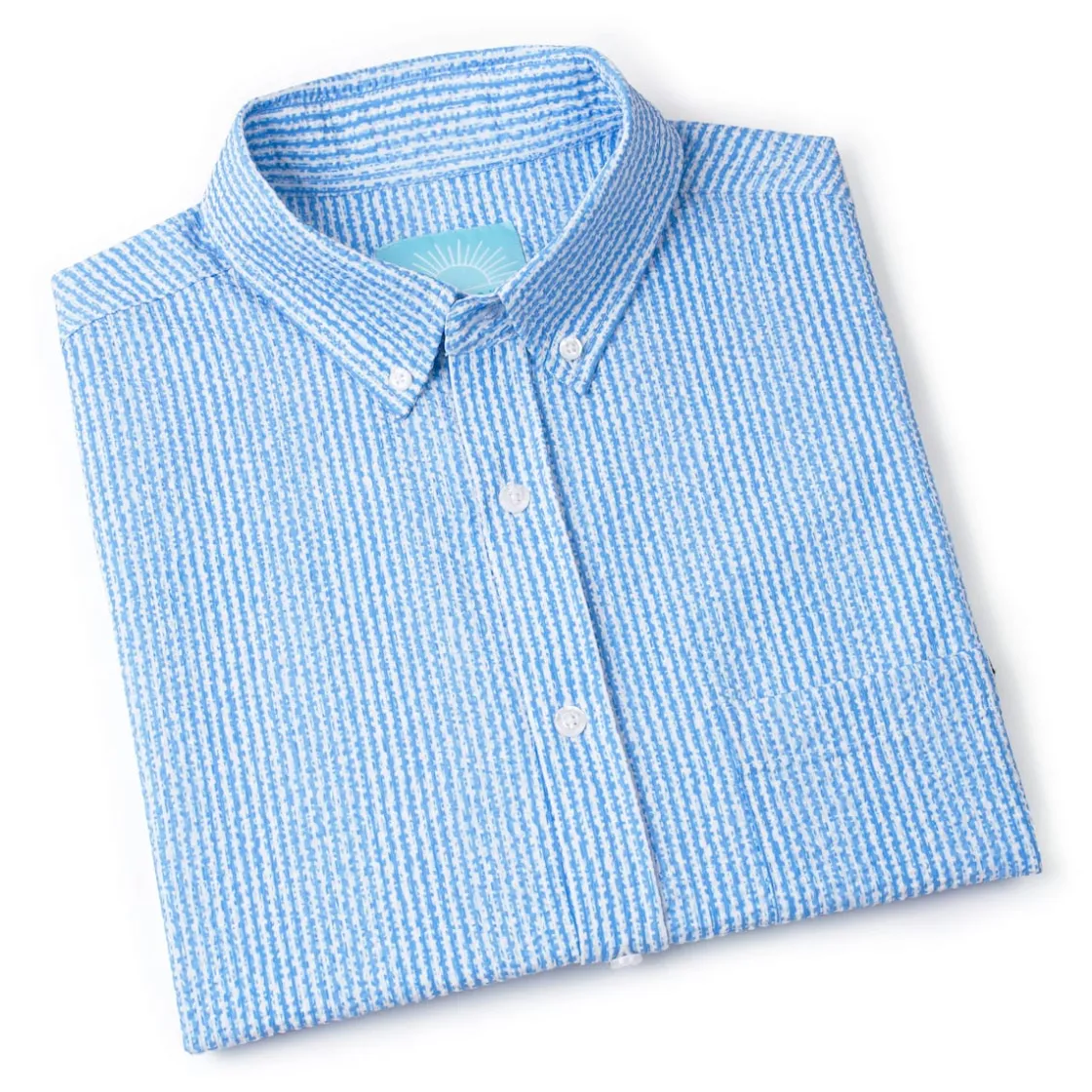 Short Sleeve Shirts|Seersucker|RSVLTS We Sail Without Him – Stretch Seersucker Short Sleeve Shirt