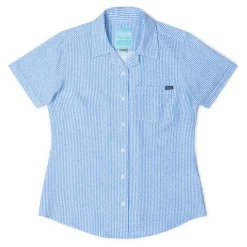 Short Sleeve Shirts|Rsvlts|RSVLTS We Sail Without Him – Women's Stretch Seersucker Short Sleeve Shirt